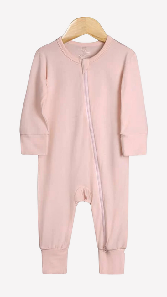 Zippered Bamboo Romper In Peach