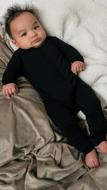 Zippered Bamboo Romper In Black