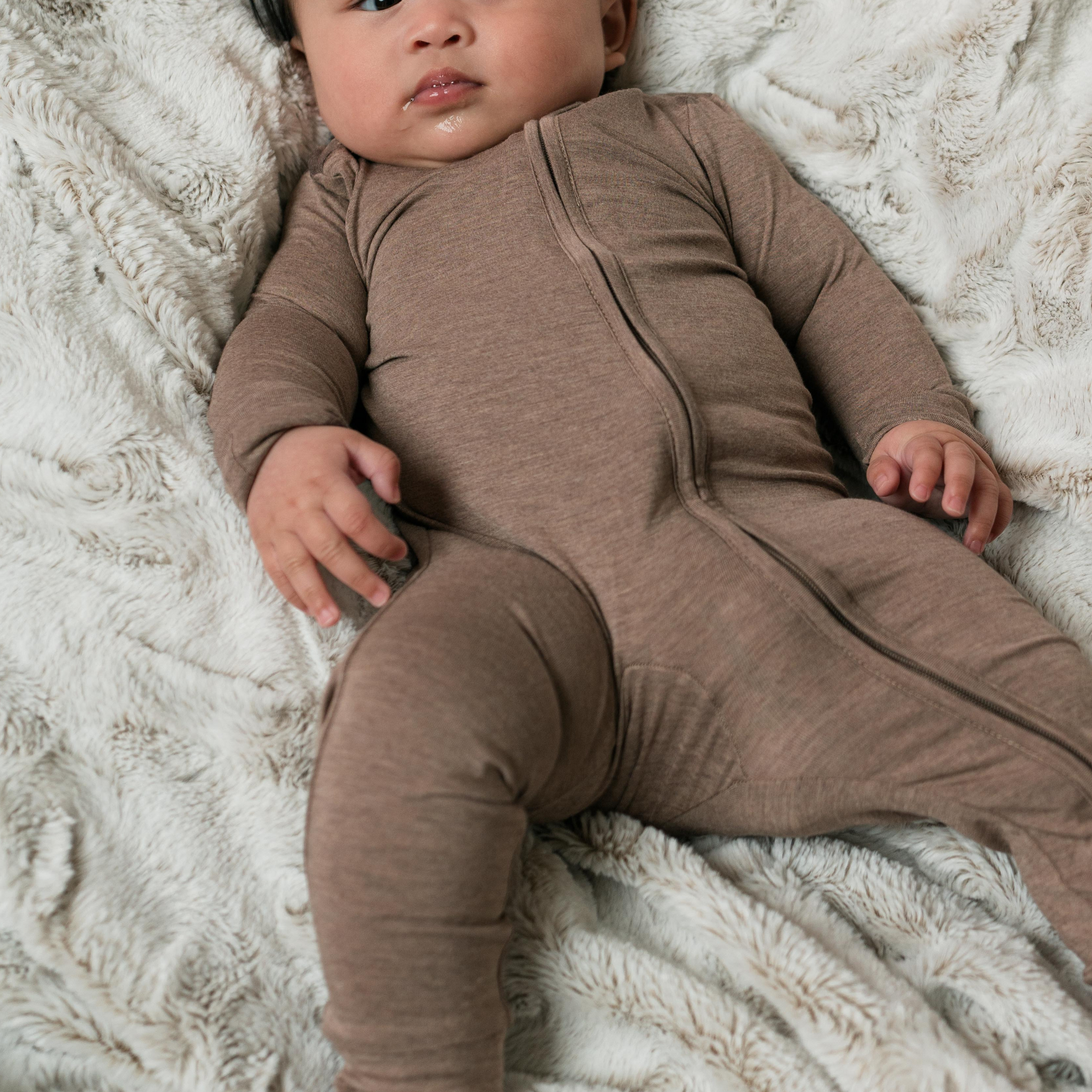 Zippered Bamboo Romper In Taupe