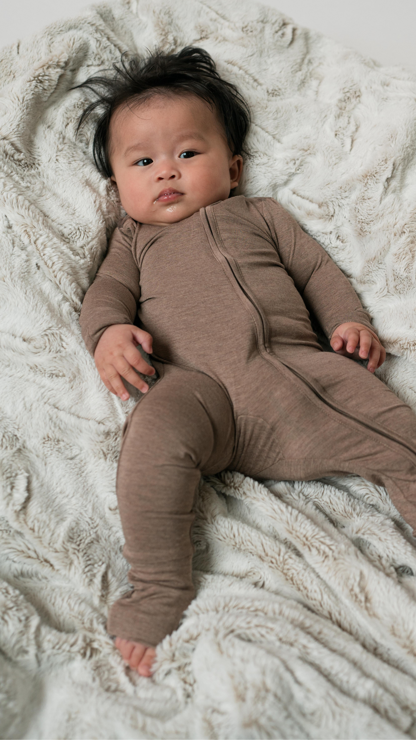 Zippered Bamboo Romper In Taupe